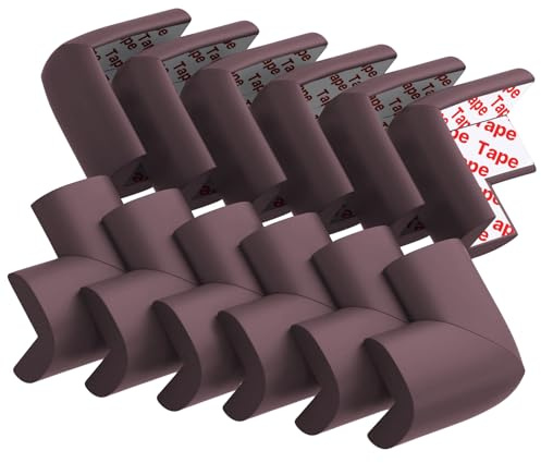 12 Pack Soft Corner Protector Baby Proofing Edge and Corner Guards, Table Corner Protectors for Furniture, Safety Pre-Taped Rubber Corner Covers for Fireplace, Stair, Cabinet (Brown)