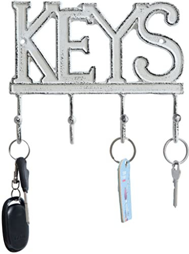 FairyCity Porte-clés mural avec 4 crochets,Lettre Accroche-clés crochet mural Accroche porte clé - Déco murale Métal Accroche Clef Poursacs à main, Parapluies,porte-clés, Serviettes (6008White)
