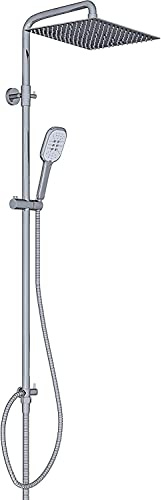 Colonna Doccia In Acciao Inox Set Completo Doccetta Soffione Quadrato Da 30 Cm Design Multifunzione Moderno Getto A Pioggia Senza Miscelatore Saliscendi Middleton Asta Regolabile Da 78 a 106 Cm