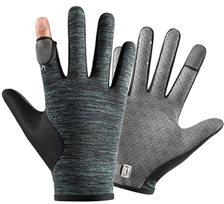 Antcher Men UV Sun Protection Gloves Ice Silk Fingerless Gloves Full Finger Touchscreen Non Slip Gloves Hiking Cycling Gloves for Golf Driving Fishing (Green)