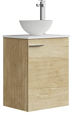 Baikal Conjunto De Mueble De Baño 45cm. Incluye Mueble con Lavabo. Melamina 16mm. Mueble MONTADO. Encimera + Lavabo. Sin Espejo 1 Puerta Tirador Horizontal Nature