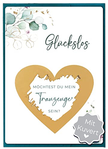 Joli Coon Rubbelkarte Trauzeuge fragen mit Kuvert | 350g Designerpapier, fühlbare UV-Lack-Veredelung, grünes Steckkuvert mit goldenem Herz, für eine besondere Hochzeitsfrage