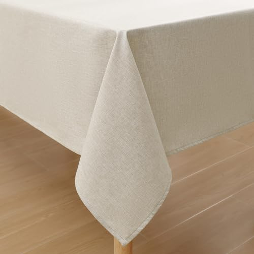 Homaxy Leinenoptik Tischdecke Abwaschbar Lotuseffekt Eckig 140 x 220 cm Tischtuch Leinendecke Wasserabweisend Tafeldecke Tischwäsche Fleckschutz, Beige