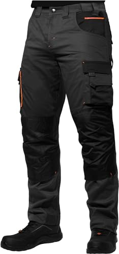 ACE Genesis Pro Herren-Arbeitshose lang - Männer-Arbeitshosen mit Stretch-Bund, Gummizug & Kniepolster-Taschen - Schwarz - 54