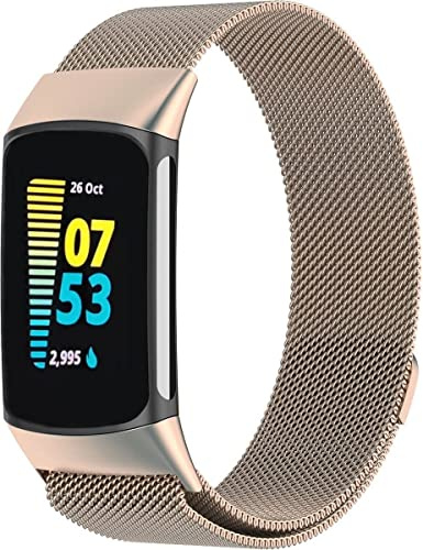 GLOBAL TECH Magnetisch Metall Armband Kompatibel mit Fitbit Charge 6/Fitbit Charge 5 Armband für Damen Herren, Verstellbares Metall Bänder für Fitbit Charge 6/Fitbit Charge 5