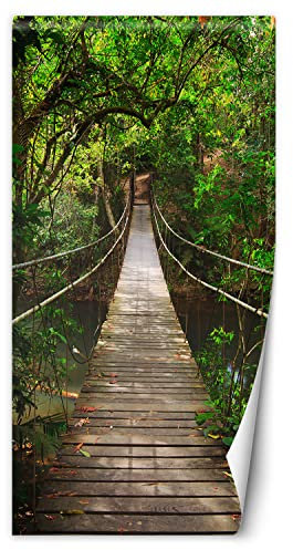 Feeby Türtapete selbstklebend Exotisch Tropen Dschungel 100x210 cm Türposter Türsticker Fototapete Wohnzimmer Schlafzimmer Kinderzimmer Büro Hängebrücke Fluss Grün