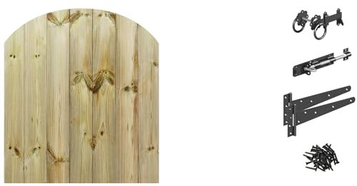 Made to Measure 3ft Wooden Garden Gate, Ring Latch Fixing Kit, Custom T&G Semi-Braced Arch Top Treated Timber Door for Outdoor Pathway Home Access, MAX 90cm High x MAX 75cm Wide