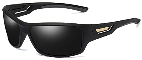 Cyxus Fahrradbrille Polarisiert Sonnenbrille Herren Damen UV400 für Reisen Fahren Angeln Golf （1070 Schwarz）