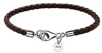 Viwind Läderarmband herr 925 sterlingsilver stängning 4 mm svart brun 20/21 cm flätat läder för män unisex smycken med presentförpackning, 21cm, Konstläder