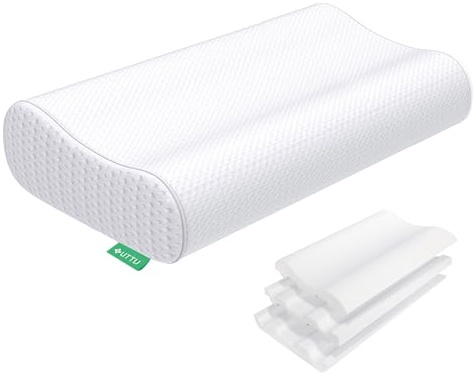 UTTU Cervical Pillow for Neck Pain Relief, Memory Foam Neck Pillow for Sleeping, Adjustable Orthopedic Sandwich Pillow, Contour Cooling for Side Back Stomach Sleeper, Travel(15.7×11×5.2/4.5)