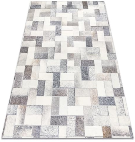 rugsx Tapis Patchwork 21723 Gris, Design, Rectangles, Cuir Artificiel, Peau de Vache, 120x170 cm