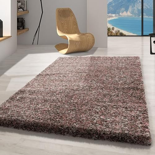Carpetsale24 Hochflor Teppich 120x170 cm Rosa – Shaggy, Meliertes Design, Flauschig & Pflegeleicht, Jute-Rücken – Perfekt für Schlafzimmer & Kinderzimmer