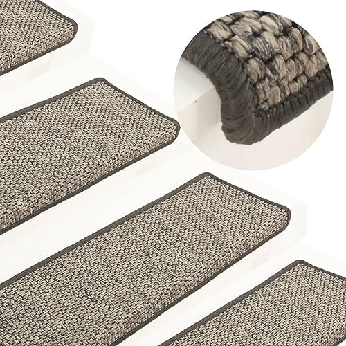 ZEYUAN Treppenmatten Selbstklebend Sisal 15 STK Stufenmatten, Treppenteppich, Treppenstufen Matten, Treppenschutz, Stufenteppich, Treppenstufenmatten, 65x25 cm Grau & Beige