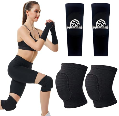 Hpbaggy Protezione per la pallavolo, 1 Paio Manicotti Pallavolo + 1 Paio spugna ginocchiere protettive, con Imbottitura Protettiva, per Anti-collisione per Calcio Pallavolo Basket