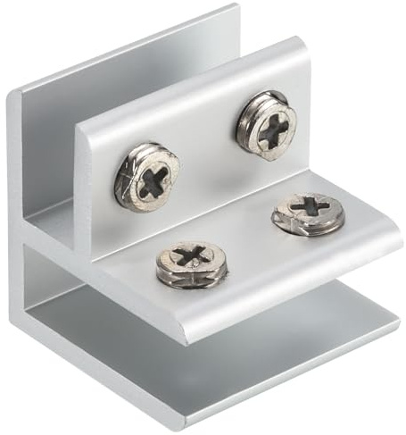 sourcing map 90 Degree Glass Clamp, for 8-10mm Thickness Adjustable Double Side Glass Shelf Support Bracket Aluminum Alloy Glass Clip Clamp Holder, Silver Tone