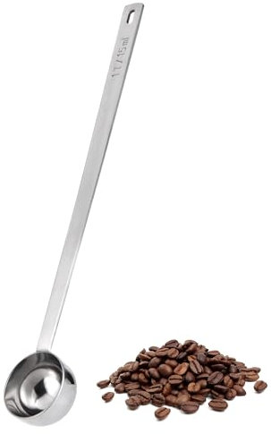 U-Taste 15ml Coffee Scoop: 18/8 Stainless Steel Measuring Coffee Spoon with 21.5cm Extra Long Handle for Ground Coffee, Beans, Powder, Espresso, Ideal for Tall Canister, Jar, Cans (15ml, Silver)