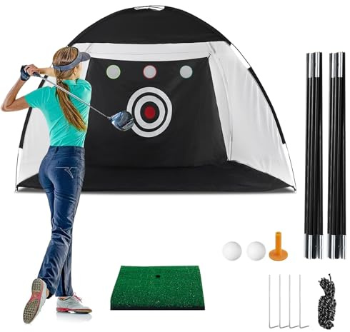 TUKAILAi 10x7ft Golf-Schlagnetz mit Rasen, Faltbares Golf Portable Golfnetz for Garten Indoor Outdoor, Golf-Übungs-Schlagnetze für Hinterhof für drinnen/draußen/Hinterhof, All-in-1 Golf Übungsnetz