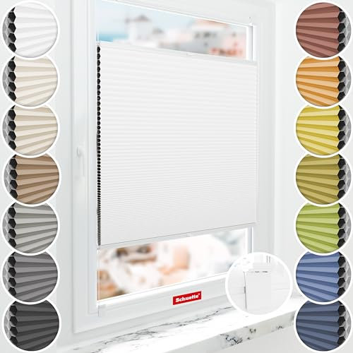 Schuette® Wabenplissee ohne Bohren zum Kleben ● Blackout x Honey ● Moonlight (Weiß) ● 20x80cm (Breite x Höhe) ● Suprafix Klebehalter & Schraubhalter 2in1 ● Bequeme Montage