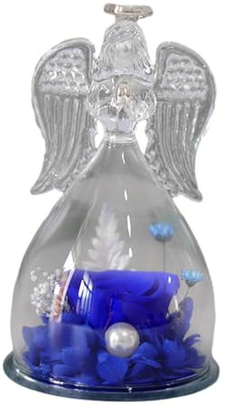 DMAIS Glasblumen-Engelfiguren,Glasengel,Rosen im Glas Engelsfiguren - Handgefertigte klare Engelsstatuen und Figuren mit konservierter Rose, Geschenke für Mama, Valentinstag, Muttertag