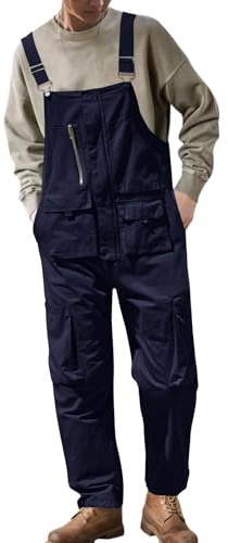 Generisch Arbeits Latzhosen Herren, Männer, Arbeitslatzhose Multifunktion Arbeitshose Latzhose Mit Taschen Herren Kniepolster Kurz Jeans 90Er Männer Jeans Hosen Jeans (L, Navy)