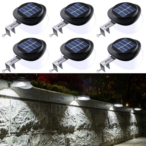 GVOREE Lot de 6 lampes solaires pour gouttières d'extérieur IP55 Étanche 100 lm Pour décoration clôture, patio, trottoir, cour, garage, eave Lumière blanche [Classe énergétique A]