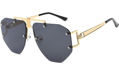 LVTFCO Vintage-Metall-Sonnenbrille für Damen, transparent, Brillengestell, weiblich, randlos, Sonnenbrille, Schwarz, Einheitsgröße