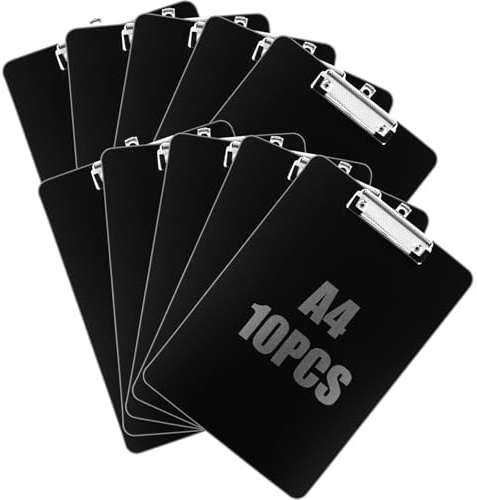 CYEER 10er A4 Klemmbrett mit Klemmen, Clipboard A4, Schwarz Klemmbretter mit Loch, Schreibbrett für Geschäft, Büro, Schule oder Restaurant