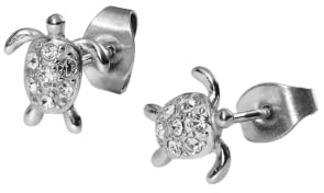 Purelei White Turtle Ohrringe (Gold, Silber, Rosegold), Wasserfeste Damenohrringe, Ohrstecker in Schildkrötenform aus Edelstahl mit Edelstein, Geschenk für Frauen