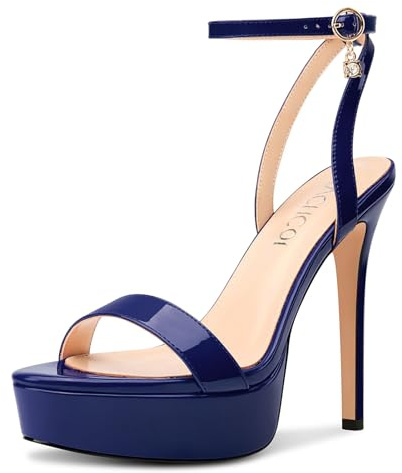 Aachcol Femmes Ouvert Bout Plate-forme Aiguille Talon Heels Lanières Cheville Haut High Talon Heel Sandales Sexy Slingback Dress Chaussures 13 CM Heels Bleu Marine 39 EU