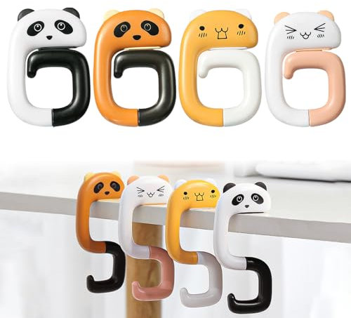 Skeadex 4 Stück Zusammenklappbarer Taschenhalter für Tisch, Cartoon Tier Desktop Haken Katze Waschbär Panda, Tragbarer Schreibtischhaken, für Schulranzen, für Restaurants, Cafés, Bibliotheken (4pcs)