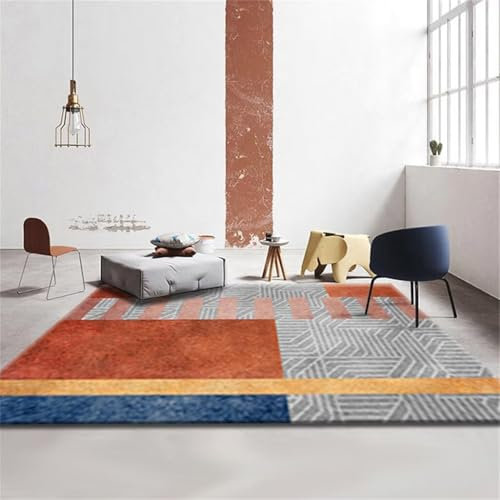 RUGMRZ Carpet Schlafzimmer Teppich Rechteckiger Für Jungenzimmer, Schlafzimmerteppich In Orange Und Grau Ästhetisches 200X300Cm 6Ft 6.7''X9Ft 10.1''