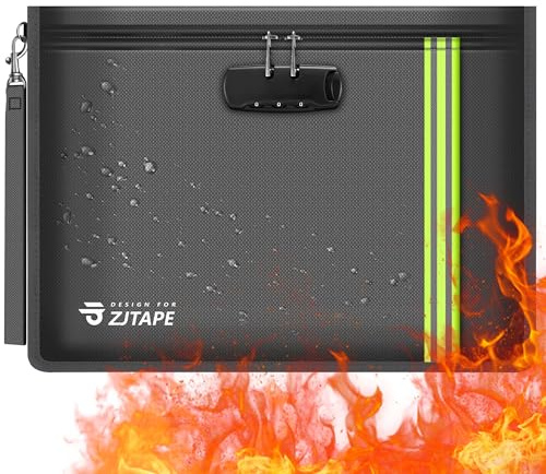 ZJTAPE Feuerfeste und wasserdichte Tasche mit Schloss - Dokumentetasche mit Reflektierendem Streifen, Glasfasermaterial Feuerfeste Aktentasche（Grau）