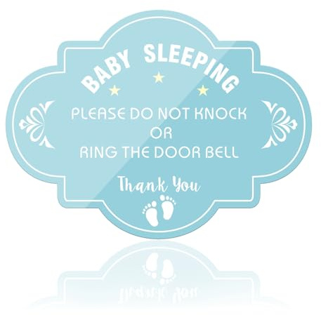 Acuxiaza Blue Baby Sleeping Sign Acrylic 20x15 cm Baby Sleeping Door Sign Self Adhesive Sign DO NOT KNOCK OR RING THE DOOR BELL for Home Bedroom Decoration