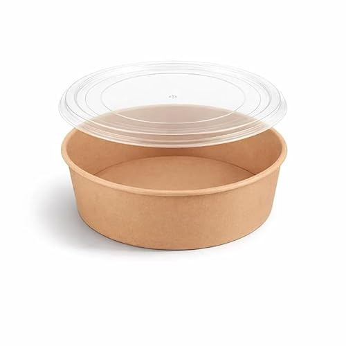 Arredo Chef Bol Salade Kraft 900 ml Convercle en PP– Lot de 50 Bols Alimentaires en Carton Kraft Épais 320 g Anti-Graisse – Idéal Salades, Poké Bowls et Vente à Emporter