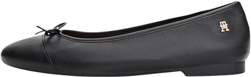 Tommy Hilfiger Women’s Toe Cap Leather Ballet Pumps, Black (Black), 5