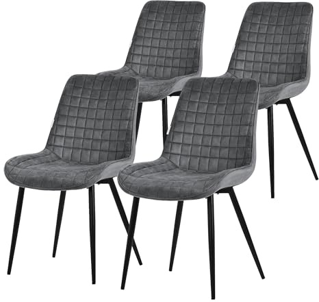 ML-Design Esszimmerstühle 4er Set, Anthrazit, Sitzfläche aus Samt, Schwarzes Stahlgestell, Küchenstühle mit Rückenlehne, Wohnzimmerstühle, Polsterstühle für Esszimmer, Küche & Büro, Gepolsterte Sessel
