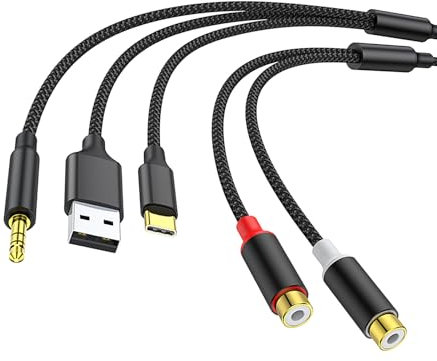 Supoion Adaptador de cable auditivo USB tipo C de 3,5 mm a 2 RCA para amplificadores de sonido estéreo para conexión de cine en casa