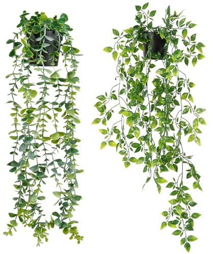 Halbur Artificial Hanging Plants, 2 PCS Artificial Plants like Real, Artificial Hanging Plants with Pots, Eucalyptus Decoration, Mandala Vine for Indoor and Outdoor 56 and 80 cm