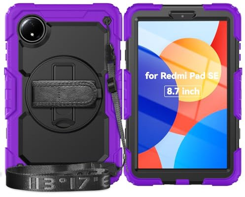 Custodia protettiva per tablet Compatibile con la custodia Xiaomi Redmi Pad SE 8.7/Redmi Pad SE 4G 2024 con protezione schermo, [Cavalletto] [Tracolla] Custodia robusta antiurto, girevole a 360°, cint