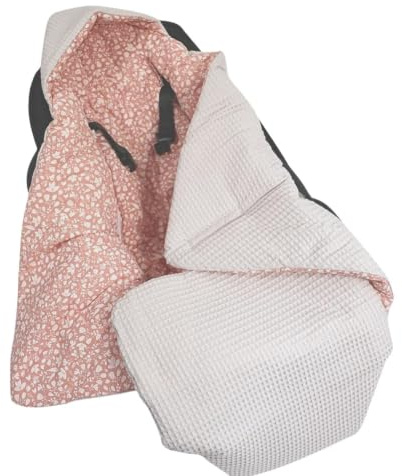 HOBEA-Germany Baby Einschlagdecke aus Bio-Baumwolle – Decke für Babys, Passend für 3- und 5-Punkt-Gurt, Verschiedene Designs (Waffelmuster hellgrau/Blütentraum Altrosa)