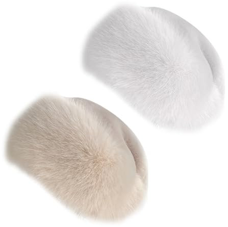 Asudaro 2/3 Stück Fellmütze Damen, Fellmütze Pelzmütze Damen Wintermütze Kunstpelz Fuchspelzmütze Plüsch Baskenmütze Schneemütze Warm Weich Stirnband Hut,Weiß+Beige