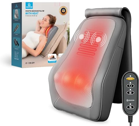 COMFIER Shiatsu Back Massager with Heat & Vibration, Knead Neck Shoulder Massager for Pain Relief Deep Tissue, Neck Massage Pillow, Portable Lower Back Massager for Chair, Car, Home Office Use - Gray