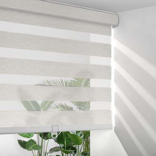 Sulugood Zebra Blinds for Windows,Dual Layer Cordless Window Shades,Light Control for Day and Night Roller Shades,Light Filtering Privacy Blinds for Home,Easy to Install.Beige,Custom Sizes