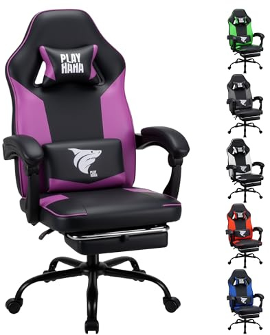 Play haha.Ergonomic Gaming Chair with Footrest, High Back Office Chair with Lumbar Support and Headrest, Faux leather Reclining Swivel Chair for Home and Office (Purple,With footrest)