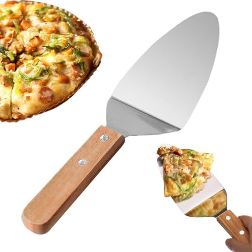 Pizza Server - Stainless Steel Triangular Spade with Wooden Handle - Pie Spatula Cutter, Cooking Tool for Desserts Biscuits