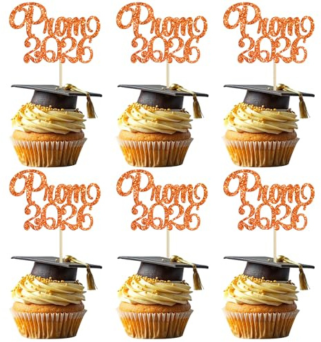 Gyufise 24Pcs Prom 2026 Cupcake Toppers 2026 Graduation Cupcake Picks Congrats Grad Class of 2026 Cake Decorations For Graduation Party Cake Decorations Orange