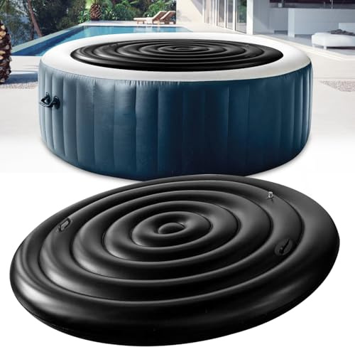 165cm Aufblasbare Whirlpool Abdeckung Runde Whirl Poolabdeckung mit Griffen Aufblasbare Badewannenabdeckung Regenfest Und ReißFest Whirlpoolzubehör Energiesparende Spa Abdeckung