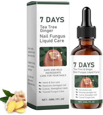 Fungal Nail Treatment - 30ml Tea Tree Ginger Nail Fungal Treatment for Toenail and Fingernail - 7 Days Nail Fungus Treatment - Nail Repair for Thick Broken Discolored Nails Cuticle Strengthen Nails