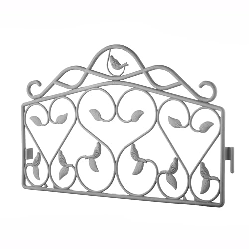 Evelyne Decorative Garden Border Plastic Edging – PP Plastic, Short Metal-Free Faux Wrought Iron Leaf & Bird Design, 8pcs Yard Landscaping Fence Liner Lawn Edge Barrier, 10ft Kit of Decorative Panels