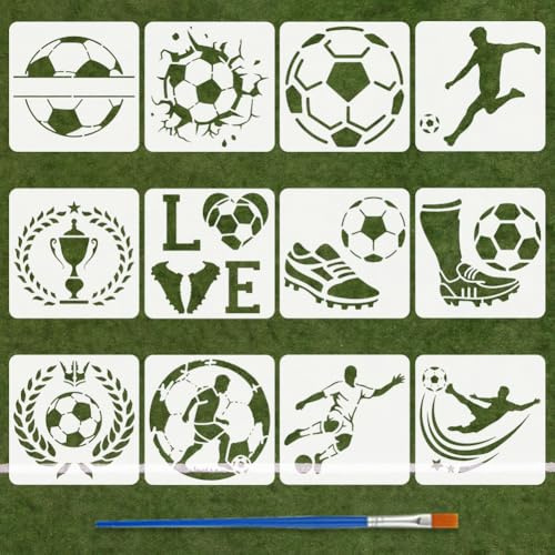 FINGERINSPIRE 12 Fußball Schablone Zum Malen Mit Pinsel 15x15cm 12 Stile Schablone Für Fußballspieler Malschablone Mit Sportthema Vorlage Für Fußballschuhe Lorbeerblätter Schablonen Für Holz Stoff